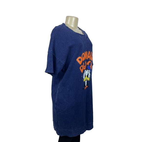 Designed by Korea Donald Duck Women's Short Sleeve Blue Denim Print Dress Sz L - Picture 2 of 8
